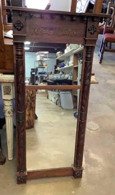 Empire Split Column Tall Mirror. 44 x 18 inches, acanthus leaf carved posts, rosettes ...4 inch 