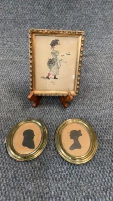 Pair Silhouette Portraits, Drawing. 5.5 inch portraits in oval frames, man and woman....5 x 7 