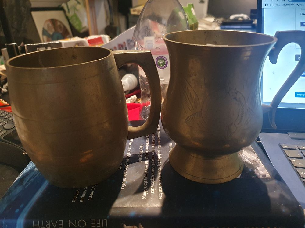 Lot 9a: Vintage large brass tankards