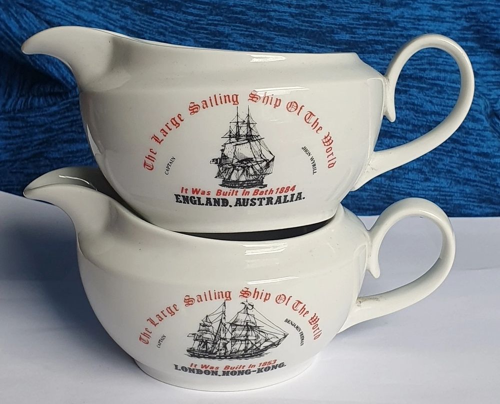 Lot 305: Herrandiz Porcelain Set Of 2 Milk Jugs-  The Large Sailing Ship Of The World