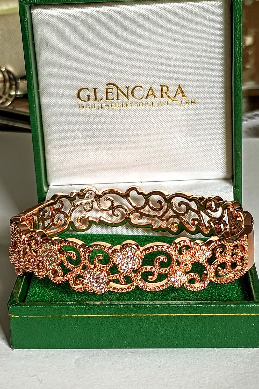 Lot 320: Stunning Rose Gold Coloured Diamante Solid Bracelet
