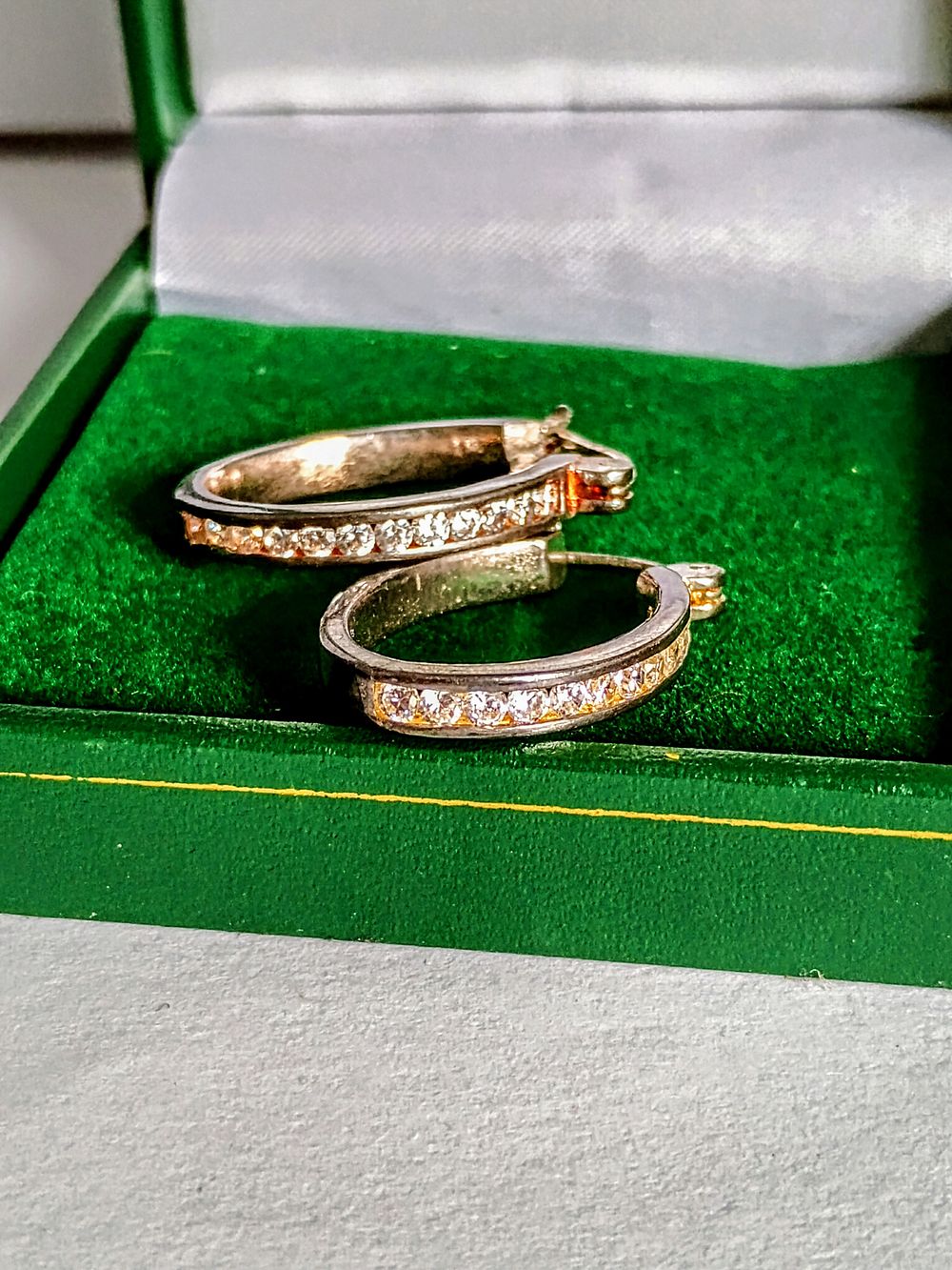 Lot 346: Solid pair of Diamante Sterling Silver 925. Oval Hoop earrings