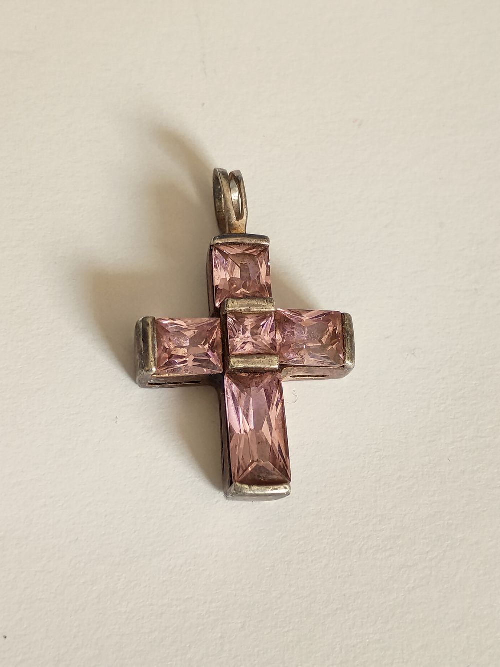 Lot 313: Sterling Silver 925. Pink Stone Cross Pendant