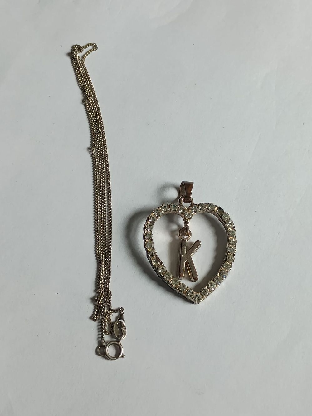 Lot 202: Initial K Heart Pendant & Sterling Silver 925. Chain