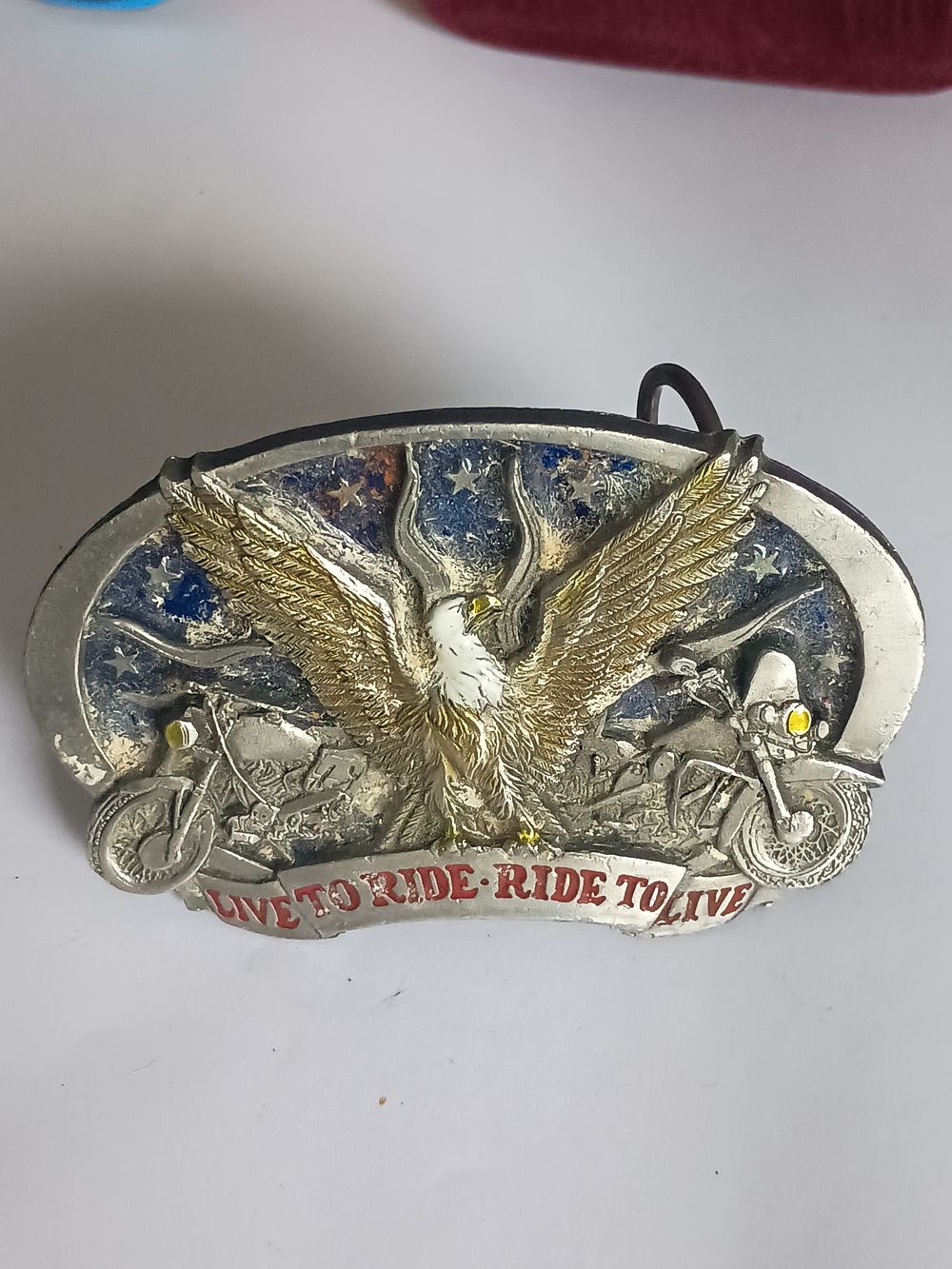 Lot 74: Vintage Heavy Pewter 1990s Live To Ride Motorcycle Belt Buckle