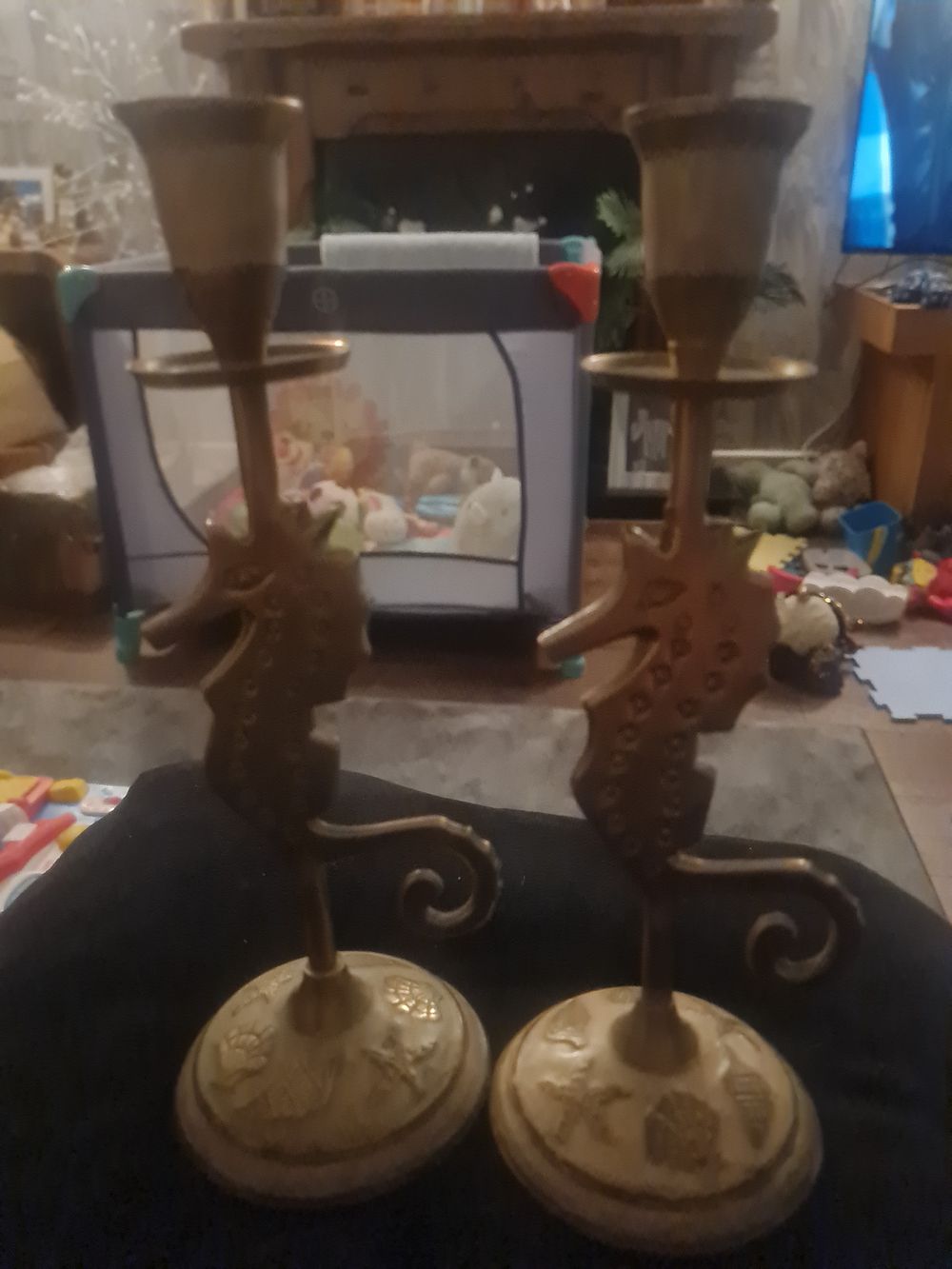 Lot 4c: Vintage brass seahorse tall candlesticks