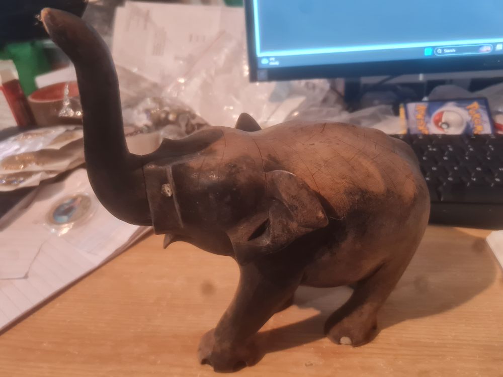 Lot 165: Vintage large wooden elephant