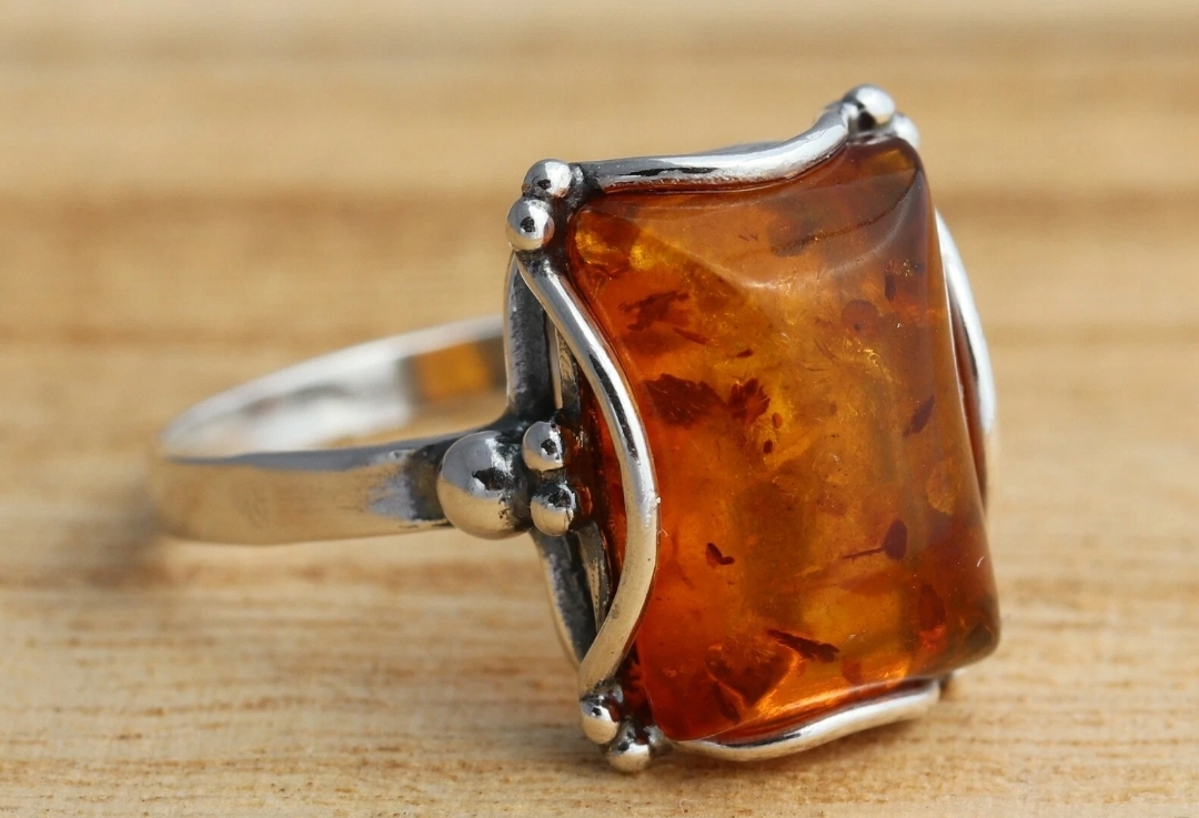 Cognac Baltic Amber 925 Sterling Silver Ring Amber
