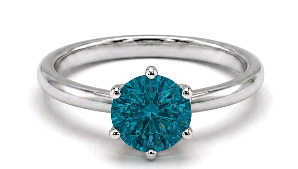 Lot 21: 1.08 Ct Round Blue Diamond Solitaire Engagement Ring 14K White Gold