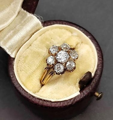 ЗОЛОТО 56 проба! XIX век! ШИКАРНОЕ КОЛЬЦО "МАЛИНКА" С БРИЛЛИАНТАМИ 1,1 ct СТАРОЙ ОГРАНКИ! 16 размер!