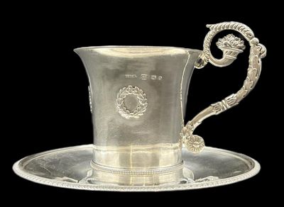 СЕРЕБРО 84 пр! ЦАРСКАЯ РОССИЯ 1832 г! АМПИР! ШИКАРНАЯ ЧАЙНАЯ ПАРА "РОГ ИЗОБИЛИЯ"! 353 гр!. СЕРЕБР 