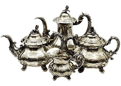 СЕРЕБРО 950 проба! ФРАНЦИЯ XIX в! БОЛЬШОЙ ШИКАРНЫЙ ЧАЙНО-КОФЕЙНЫЙ СЕРВИЗ! 2.072 гр. СЕРЕБРО 950 