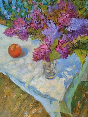 Удалов Константин Николаевич Мандарин и букет сирени 60х80 х.м. 2025 г. . Удалов Константин 