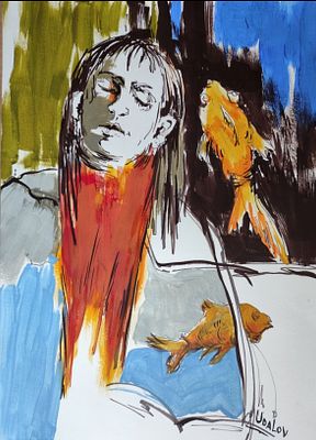 Удалов Константин Николаевич“Мечты о золотой рыбке”. 42 х 59,5 , А2. Бумага , акрил, см. техника.