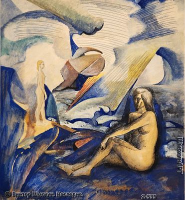 Шмохин Виктор Михайлович. Заслуженный художник РФ (1940-2022) - "Ню. Оранжевый луч". 1968 год. . Зас 