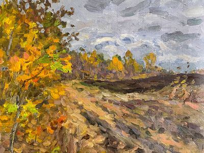 Рудин Пётр Максимович - &laquo;У вспаханного поля. Осень&raquo;, Холст, масло. 1987. Пётр Максимович Рудин — 