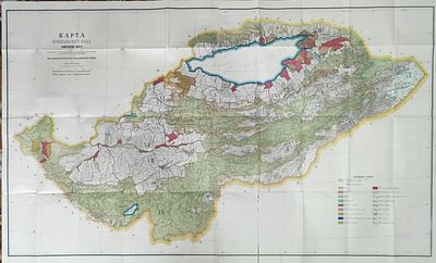 Карта. Пржевальского уезда. Семиреченской области. Киргизское хозяйство. Размер 142,5х82 см. Сос 