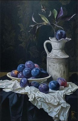 Калашникова Елена - Натюрморт со сливами . 40/60 холст масло 
Молодая художница, которая отдаёт 