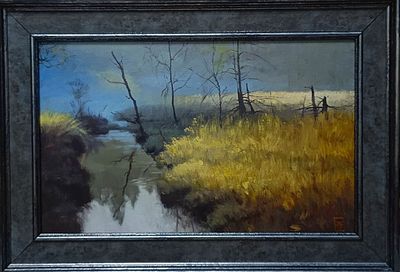 Калашникова Елена - Пейзаж. Туман у реки. 25х40 см 
Молодая художница, которая отдаёт дань традиции 