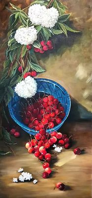 Уздина Ирина 
Название: Черешня 
Размер: 110х50
Техника: масло 
Материал: холст 
Стиль: реализм