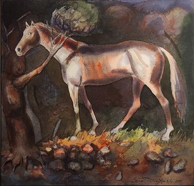 Виктор Шмохин. Заслуженный художник РФ (1940-2022). - "Лошадь под деревом". Акварель . Заслуженный 