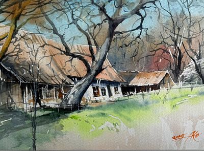 Юрий Александрович Казьмин, &laquo;Деревенский мотив&raquo;, 30х40, бумага, акварель.