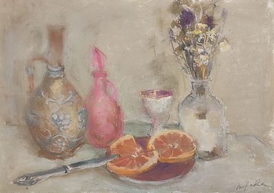 Маргарита Жаркова - "Натюрморт с грейпфрутом."бумага, сухая пастель, 30х40. 2025. Маргарита Жаркова 