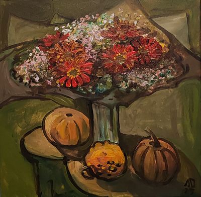 Людмила Ожиганова - Букет с герберами, 
50х50, х/акрил, 2025. Людмила Ожиганова — выдающийся 