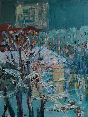 Людмила Ожиганова - Зимний вечер в Мытищах. 40х30 . Людмила Ожиганова — выдающийся современный 