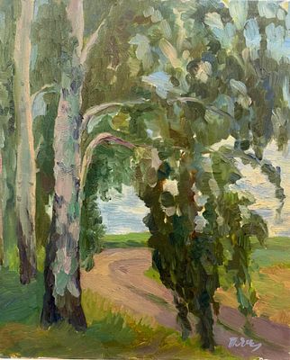 Татьяна Явишева 
&laquo;Берёзы у дороги&raquo; 
Холст, масло 
60х50 