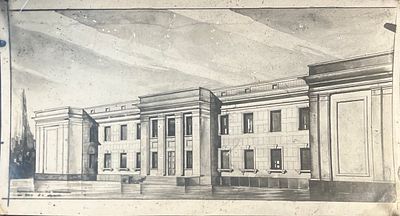 [Из архива архитектора Георгия Градова-Сутягина] Вид на интернат г.Фрунзе 1930-е. 9х17 