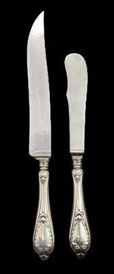 СЕРЕБРО 84 ПРОБА! БРАТЬЯ ГРАЧЁВЫ! ОТЛИЧНЫЕ ПАРА НОЖЕЙ ДЛЯ МЯСА И ДЛЯ МАСЛА! 221 ГР!. СЕРЕБРО 84 