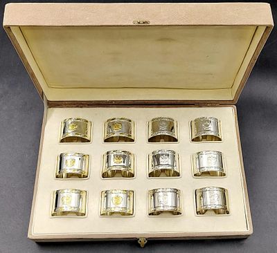 СЕРЕБРО 925 пр! РУССКИЕ САМОЦВЕТЫ! НАБОР КОЛЕЦ ДЛЯ САЛФЕТОК "ГОСУДАРСТВЕННЫЙ" НА 12 ПЕРСОН! 975 гр. 