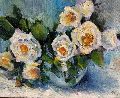 Юрчук Наталья - Розы в голубом, 2023. 40х30 см. Холст, масло 
Наталия Александровна Юрчук — яркая 