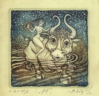 Виктор Кобзев - Похищение Европы. Офорт. 13х11. ФРАНЦУЗСКАЯ БУМАГА РУЧНОГО ЛИТЬЯ 
Каждый оттиск 