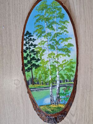 Светлана Шимко - Каменная крошка на срезе дерева
Масло, 43х19 см.