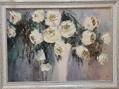 Светлана Шимко - Белые розы. Холст на подрамнике, масло, 70х50 см, 2019г
