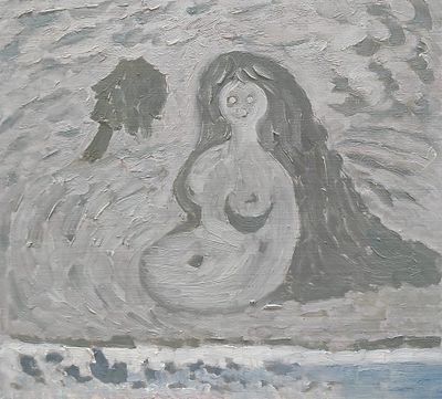 Геннадий Степанович Райшев (1 ноября 1934 – 8 ноября 2020) - У реки. 2001 (?). ДВП/ масло. 45,3х49 