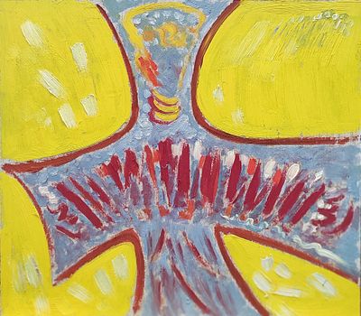 Геннадий Степанович Райшев (1 ноября 1934 – 8 ноября 2020) - Гармонист
2001. ДВП/ масло. 33,7х37,5 см.