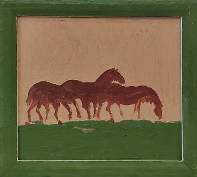 Геннадий Степанович Райшев (1 ноября 1934 – 8 ноября 2020) - Табун. 1978. ДВП/ масло. 45х50,5 см 