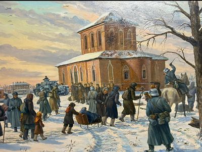 Алексей Алексеевич Данилин 
&laquo;Изгнание жителей посёлка. Немецкий тыл&raquo;, 2005 
Холст, 