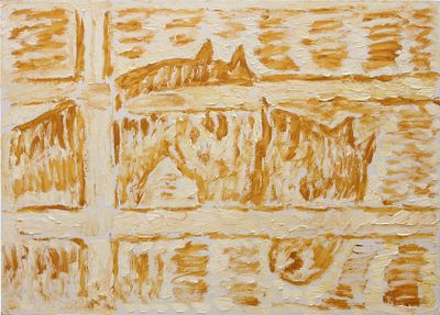 Геннадий Степанович Райшев (1 ноября 1934 – 8 ноября 2020) - Кони в стойле. 2015. ДВП/ масло. 70x50 см.