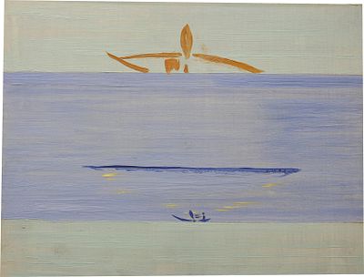 Геннадий Степанович Райшев (1 ноября 1934 – 8 ноября 2020) - Стук весла. Эхо, 1980. ДВП, масло. 30 