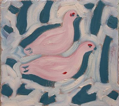 Геннадий Степанович Райшев (1 ноября 1934 – 8 ноября 2020) - Две куропатки, 2001. ДВП/ масло. 33 