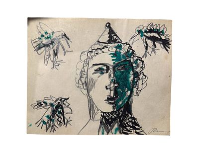 Фёдор Рабичев - Грустный клоун. 15х27 см. Бумага, смешанная техника. Фёдор Леонидович Рабичев 