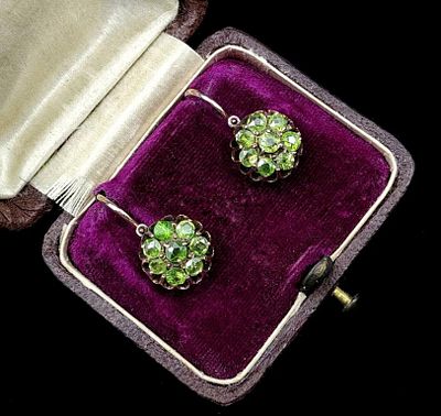 ЗОЛОТО 56 пр! СЕРЬГИ "МАЛИНКИ" С ЯРКИМИ ПРИРОДНЫМИ ДЕМАНТОИДАМИ 1,4 ct! ЭКСПЕРТИЗА МГУ!. ЗОЛОТО 