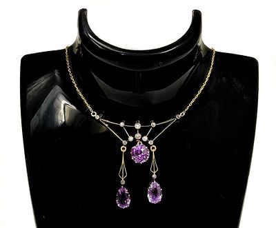 ЗОЛОТО 56 пр! 2-ая АРТЕЛЬ ЮВЕЛИРНАЯ! МОДЕРН! КОЛЬЕ С КРУПНЫМИ АМЕТИСТАМИ 6,65 ct! 42 см!. ЗОЛОТО 