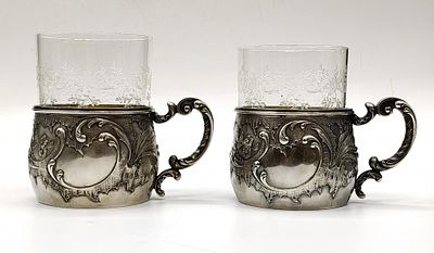 СЕРЕБРО 84 пр! ФАБЕРЖЕ! ОРИГИНАЛ, ЭКСПЕРТИЗА! РЕДЧАЙШИЕ ПАРНЫЕ ПОДСТАКАННИКИ В СТИЛЕ ЛЮДОВИКА XV!. 