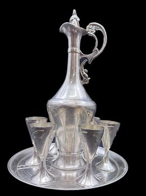 СЕРЕБРО 84 проба! БОЛЬШОЙ, ВЕЛИКОЛЕПНЫЙ ЛИКЕРНЫЙ СЕРВИЗ "МОДЕРН" НА 6 ПЕРСОН! КОМПЛЕКТНЫЙ! 793 гр!. 