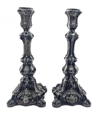 СЕРЕБРО 84 пр! РЕДКИЕ БАРОЧНЫЕ ПАРНЫЕ ПОДСВЕЧНИКИ 1859 год! 31 см! РЕДКОЕ КЛЕЙМО ЕЛГАВА! 819 грамм!